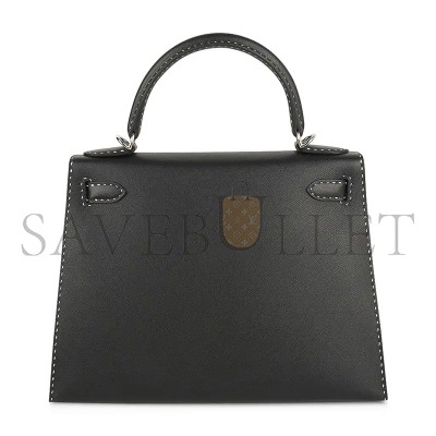 HERMES KELLY 28 GRAINED MONSIEUR UN POINT SUR DEUXKELLY SELLIER BLACK (28*22*10cm)